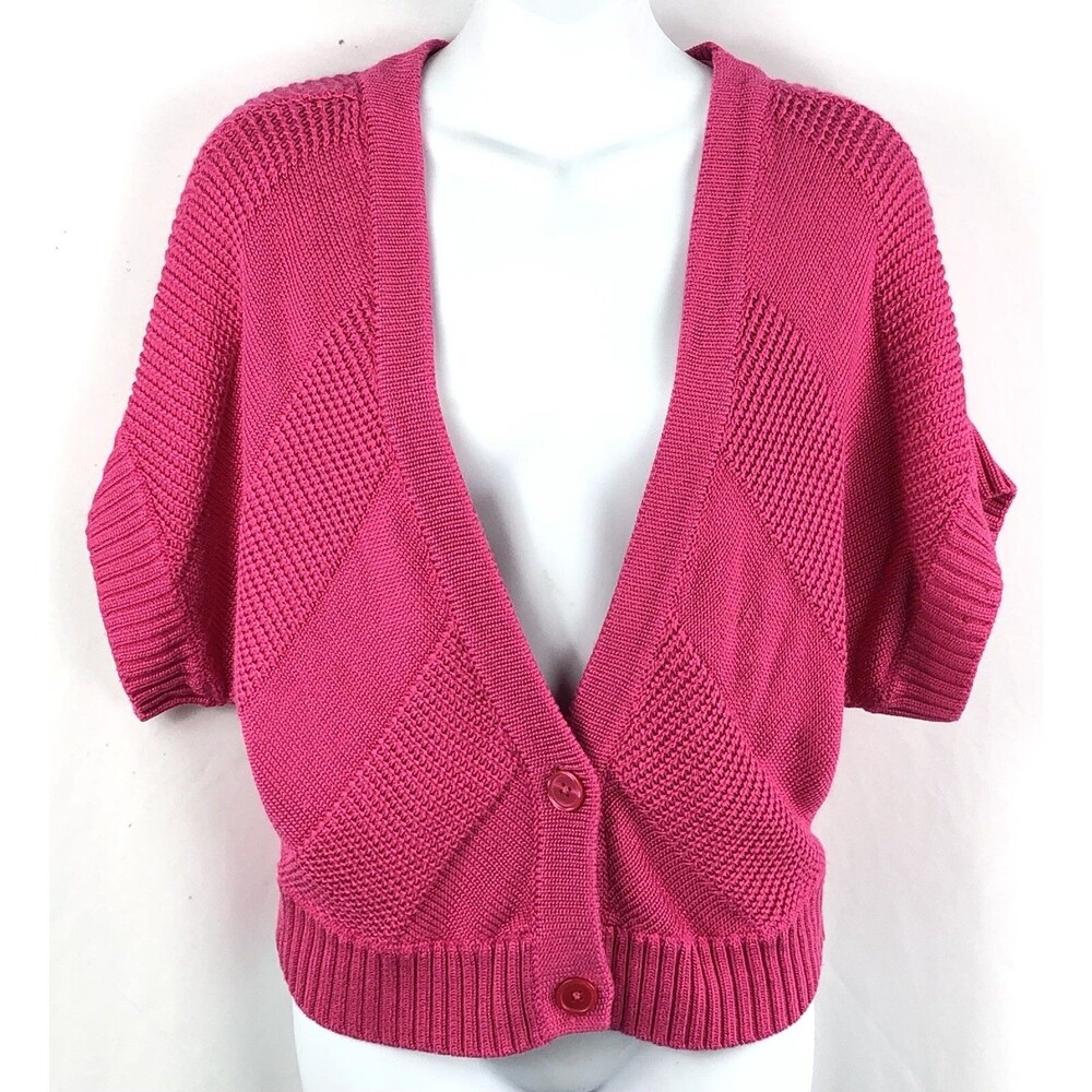 Worthington Cropped Chunky Cardigan Shrug Sweater XL Pink Dolman ShortSleeve y2k